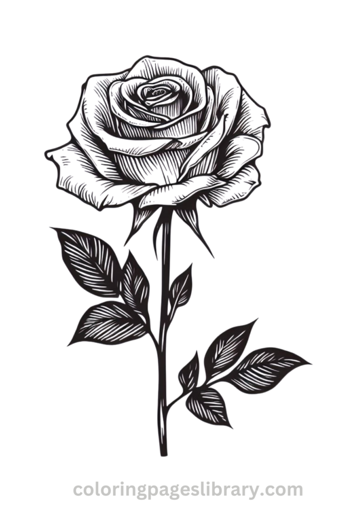 Realistic Rose coloring page