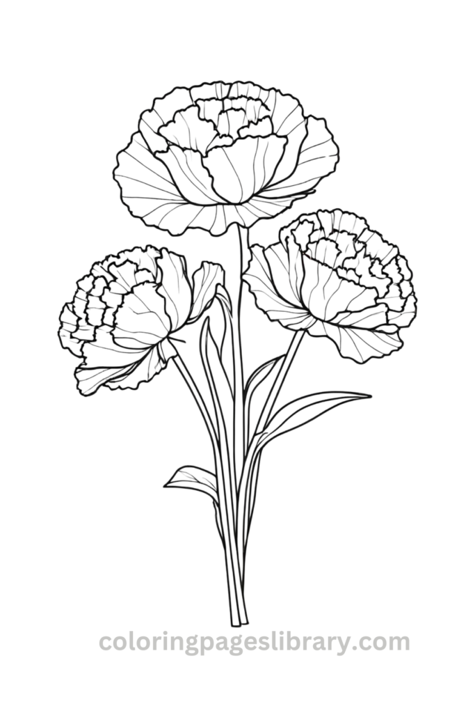 Easy Carnation bouquet coloring page