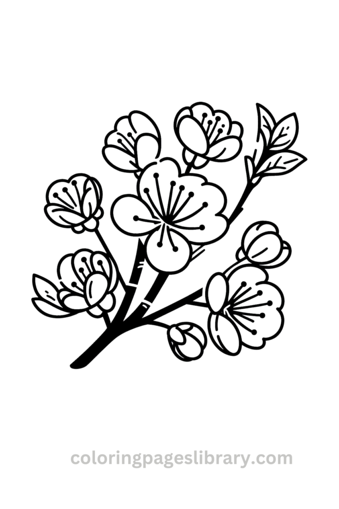 Easy Cherry blossom coloring page