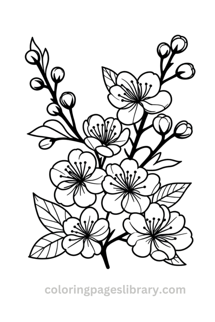 Easy Cherry blossom coloring sheet
