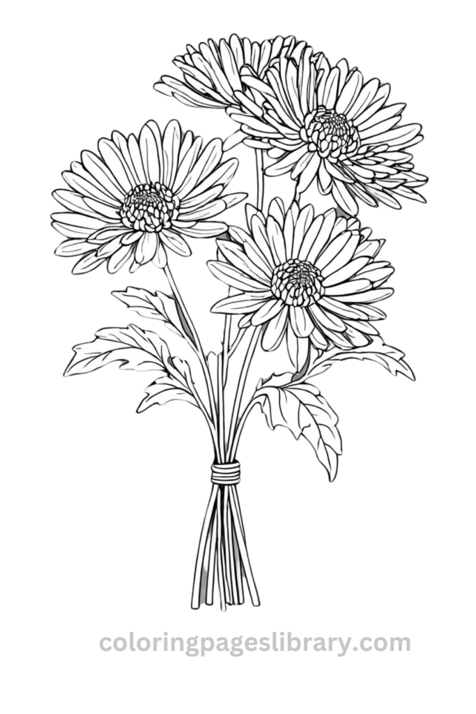 Easy Chrysanthemum bouquet coloring page