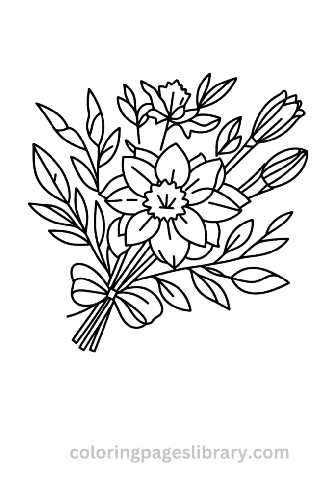 Easy Daffodil bouquet coloring page