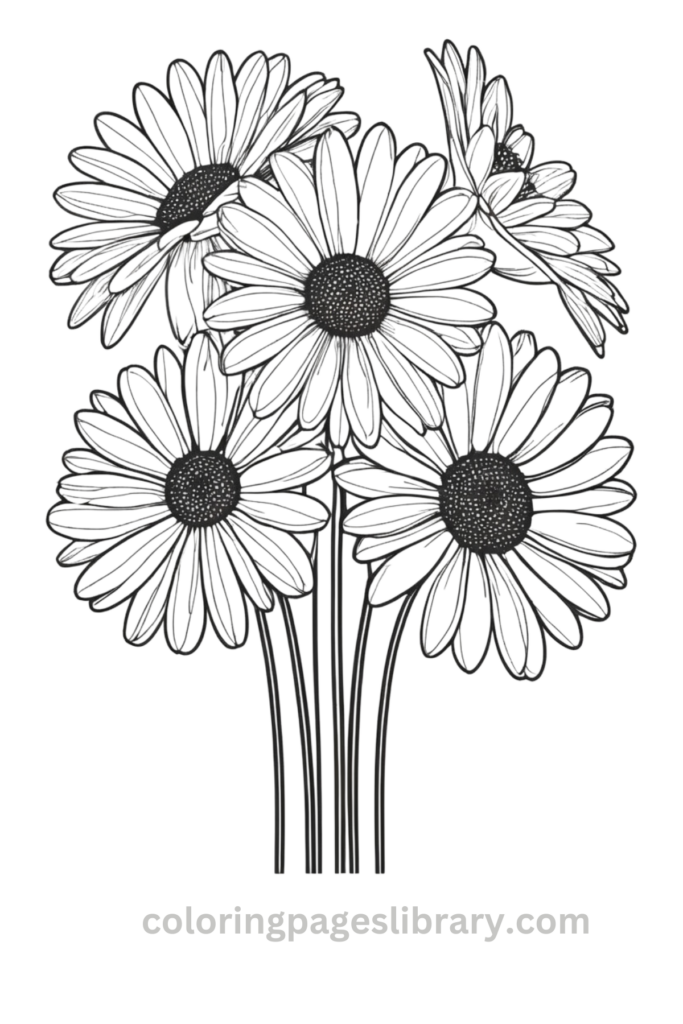 Easy Daisy bouquet coloring page