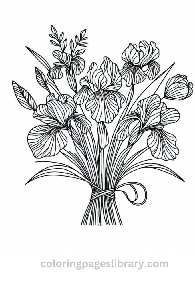 Easy Iris bouquet coloring page