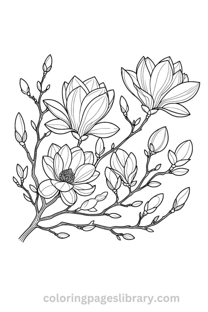 Easy Magnolias coloring page