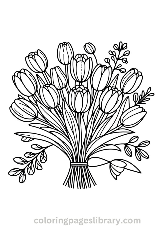 Easy Tulip bouquet coloring page
