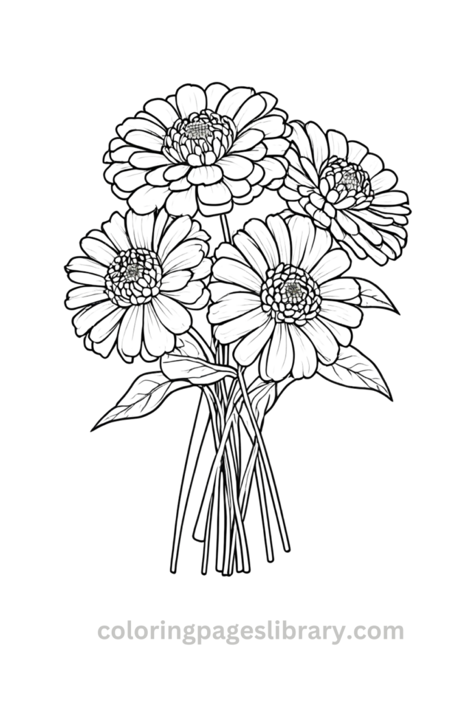Easy Zinnia bouquet coloring page