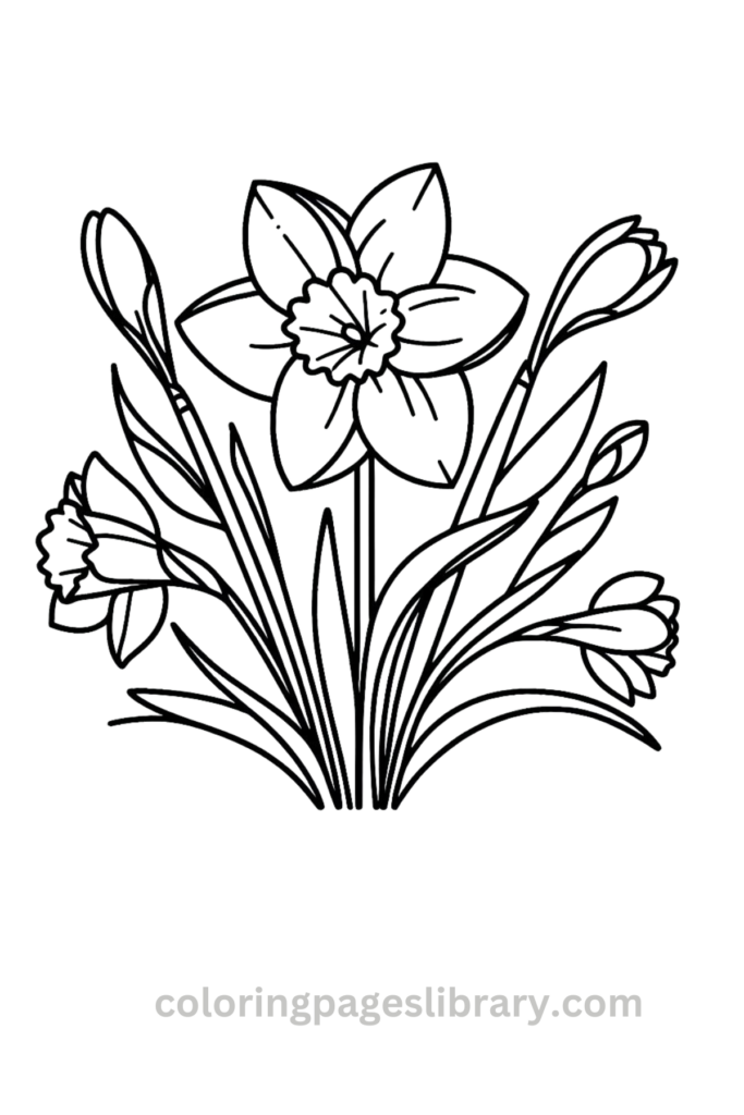 Easy and simple Daffodil coloring sheet