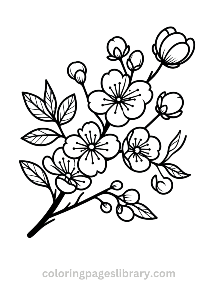 Free Cherry blossom coloring page for kids