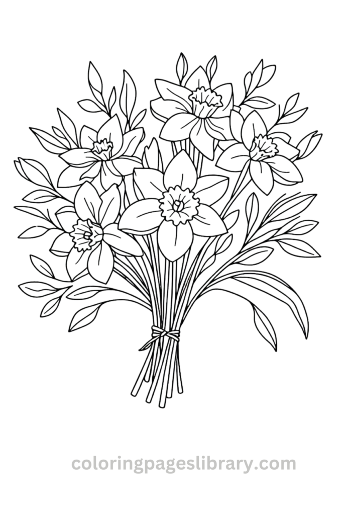 Free and easy Daffodil bouquet coloring page