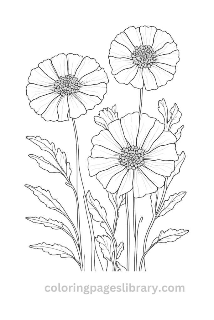 Free and easy Marigold bouquet coloring page