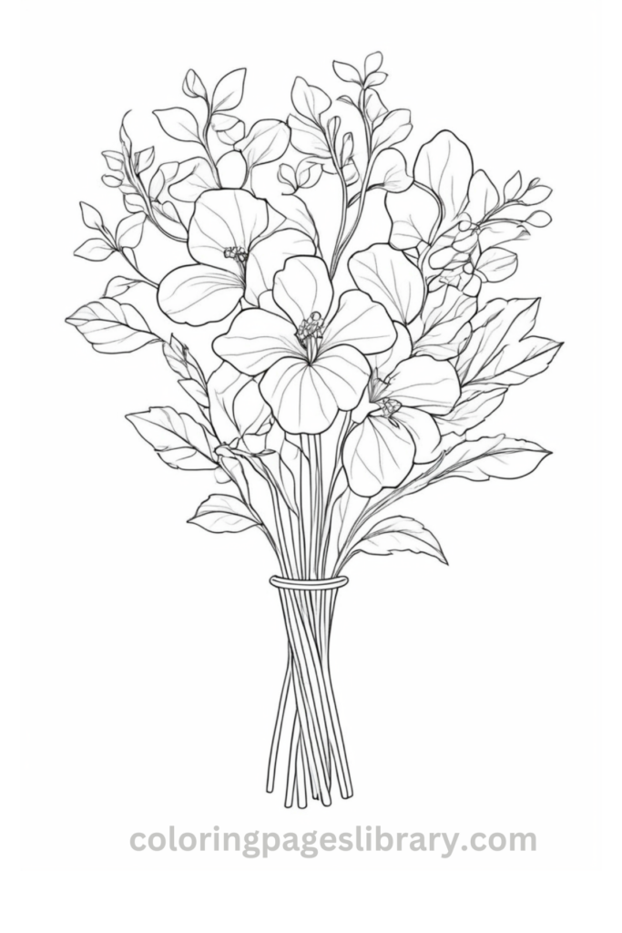 Free and easy Violet bouquet coloring page