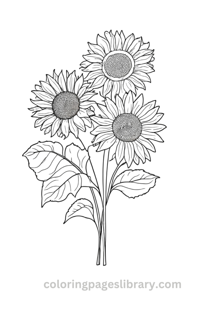 Free printable Sunflowers coloring page for kids