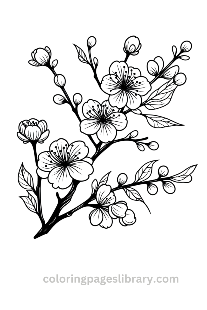 Line art Cherry blossom coloring page for children