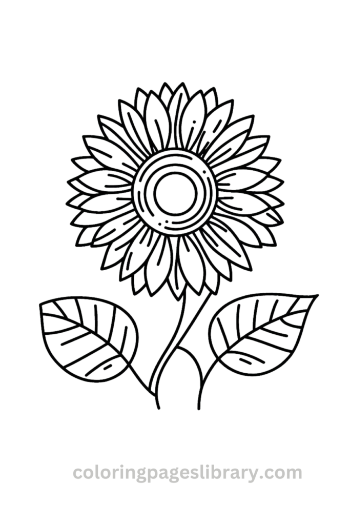 Line art Sunflower coloring page for children