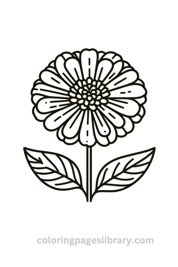 Line art Zinnia coloring page for children