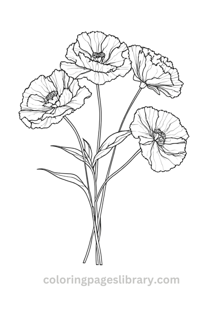 Printable Carnation bouquet coloring page