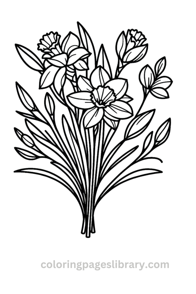 Printable Daffodil bouquet coloring page