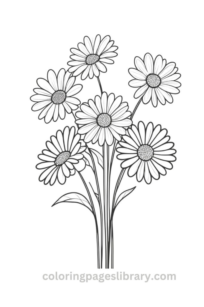 Printable Daisy bouquet coloring page