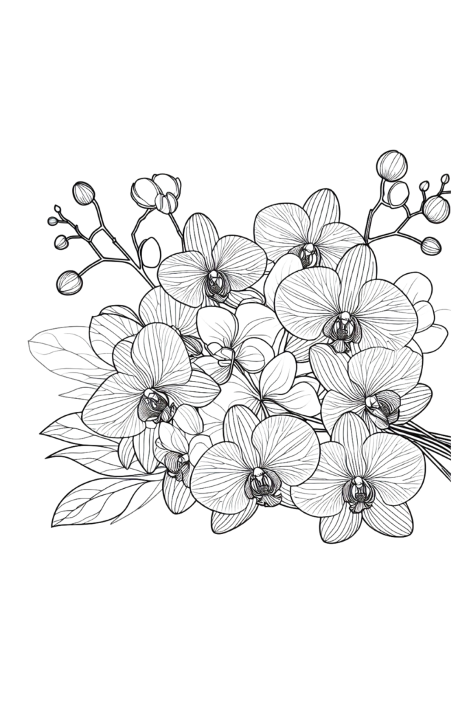 Printable Orchid bouquet coloring page
