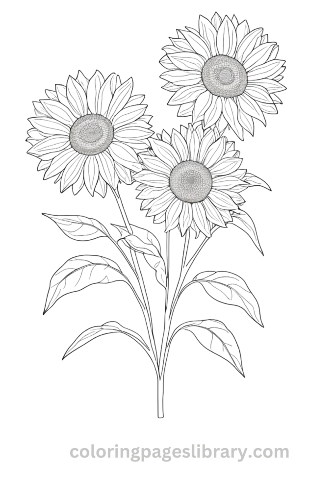 Printable Sunflowers coloring page for children