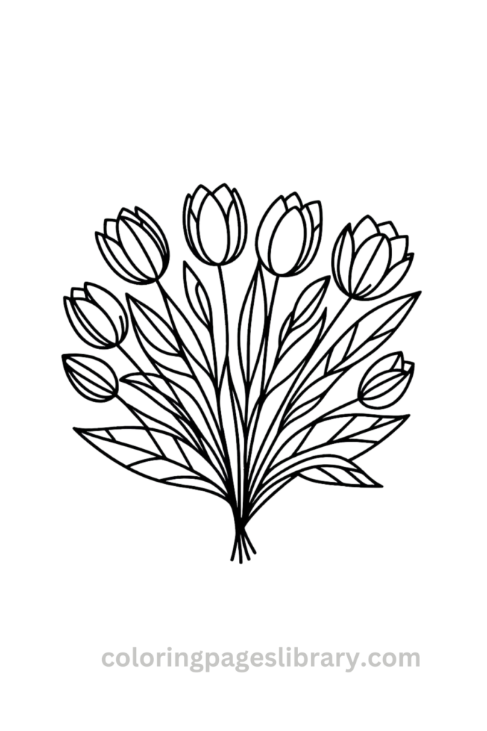 Printable Tulip bouquet coloring page