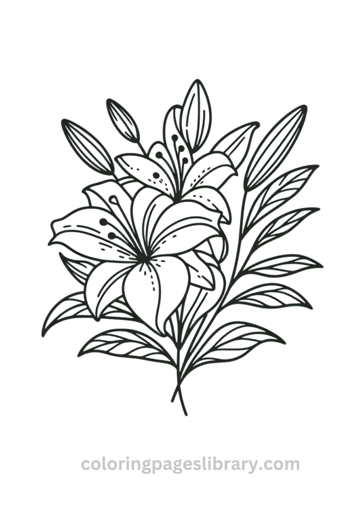 Printable lily bouquet coloring page
