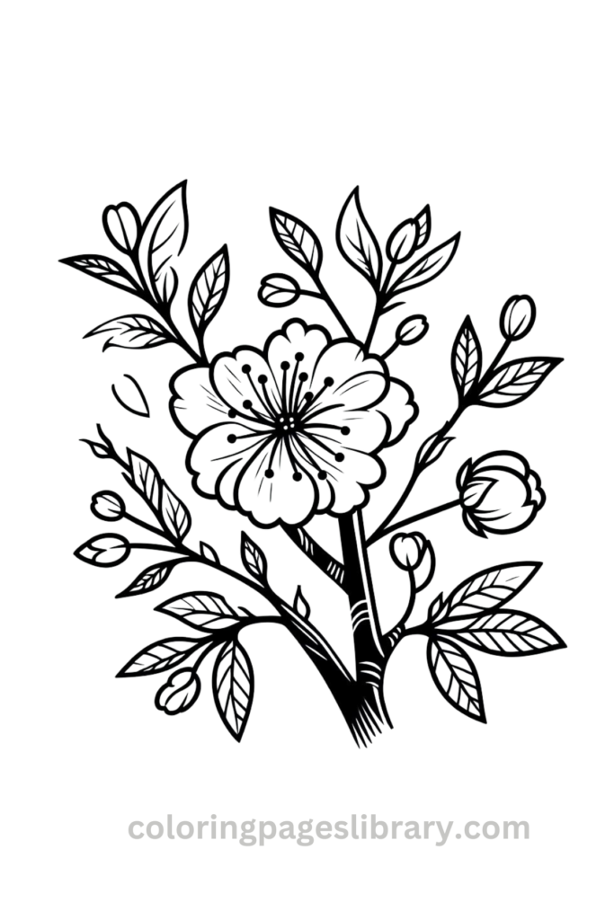 Simple Cherry blossom coloring page