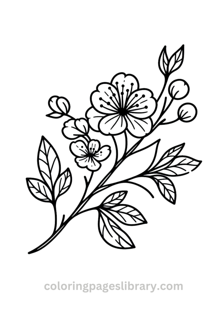 Simple Cherry blossom coloring sheet