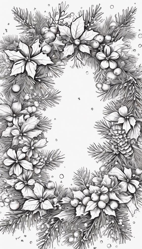 winter themed wreath coloring page